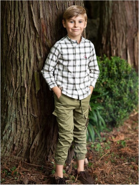 Mandarin collar chequered shirt