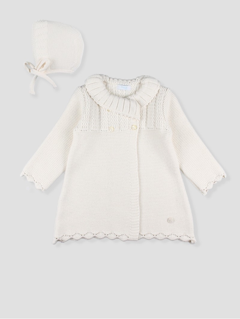 Cream Baby Knit Coat with Bonnet
