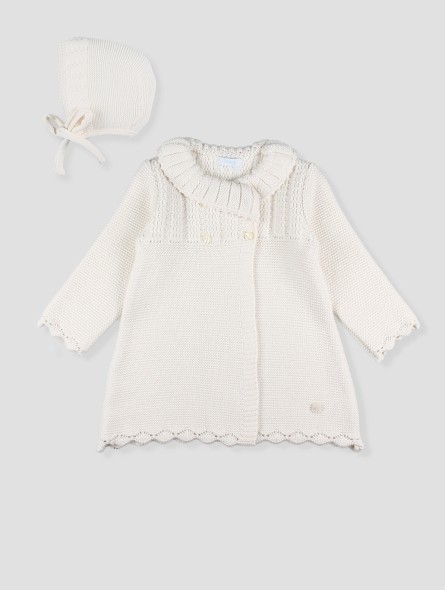 Cream Baby Knit Coat with Bonnet