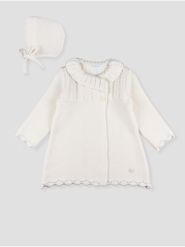 Cream Baby Knit Coat with Bonnet