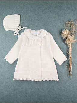 Cream Baby Knit Coat with Bonnet