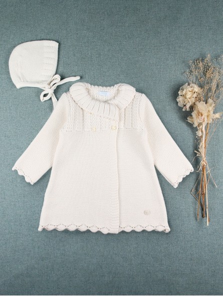 Cream Baby Knit Coat with Bonnet