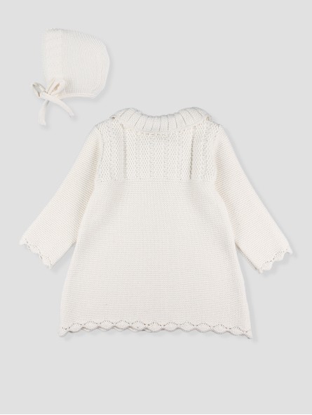 Cream Baby Knit Coat with Bonnet