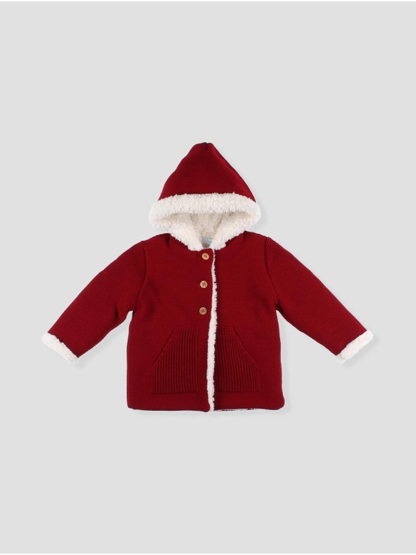 Baby unisex knit duffle coat with fleece