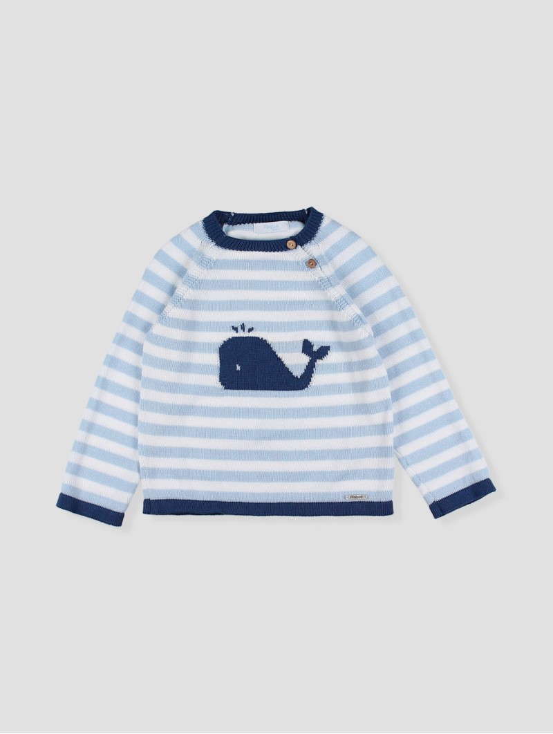 Striped jumper with whale intarsia