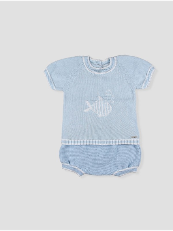 Baby blue knit fish set