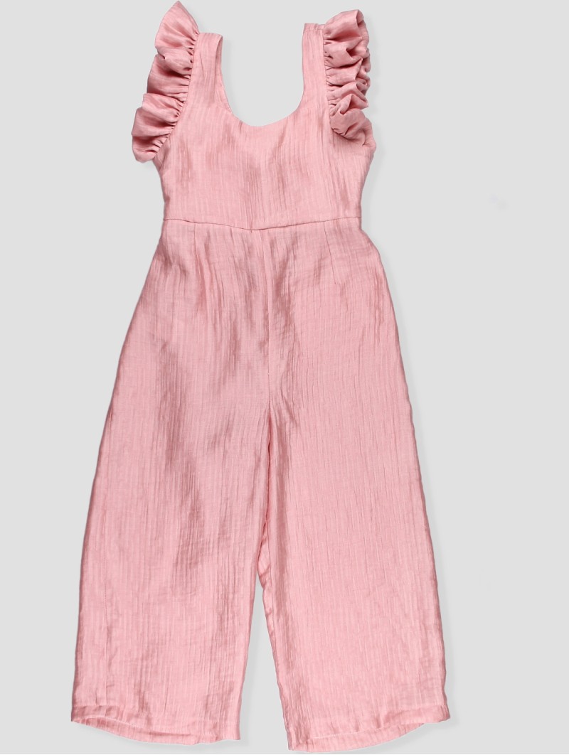 Girls dusty pink ruffle jumpsuit