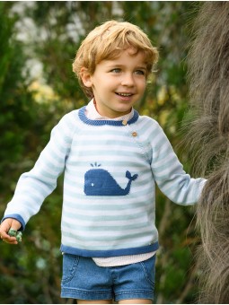 Striped jumper with whale intarsia