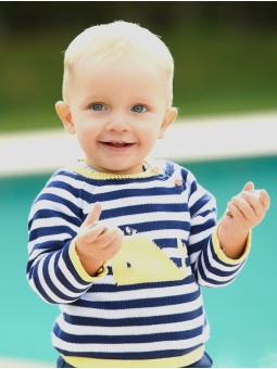 Striped jumper with whale intarsia
