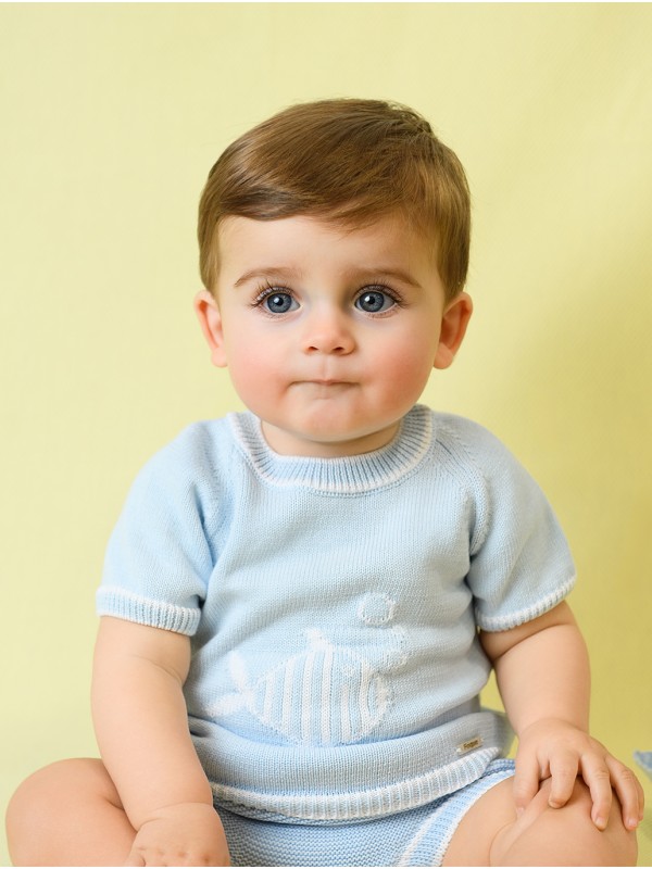 Baby blue knit fish set