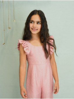 Girls dusty pink ruffle jumpsuit